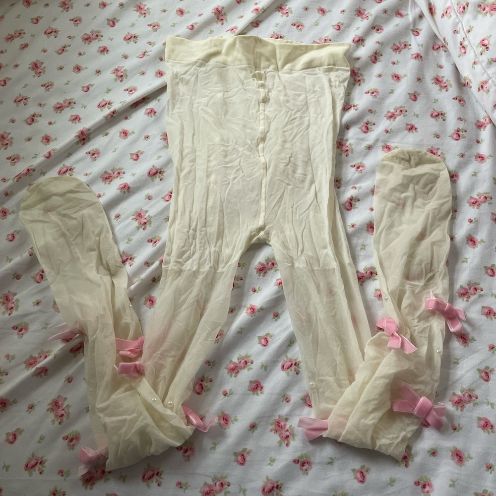 coquette balletcore tights with bows and pearls